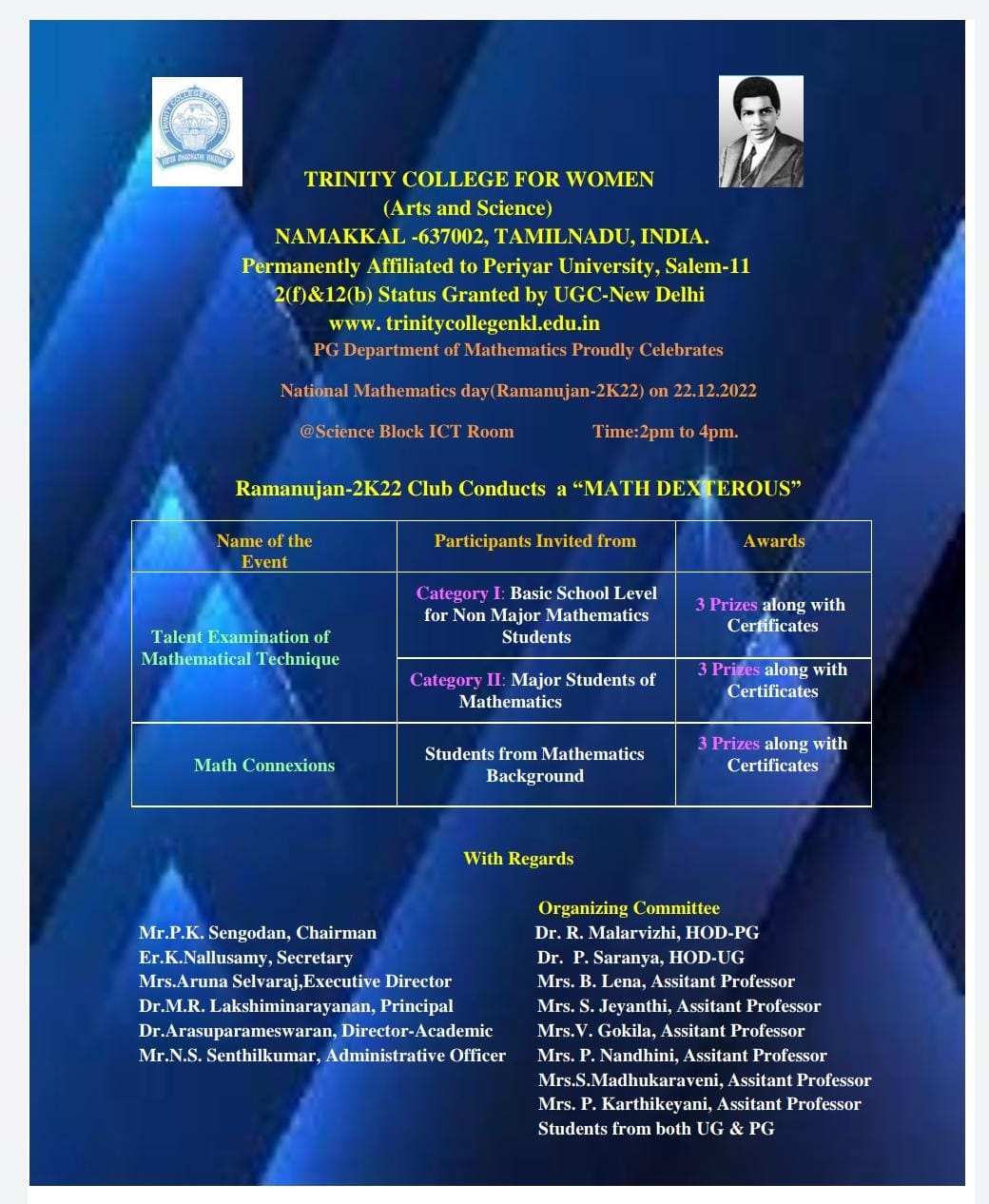 Theme For Math Ceremony Celebration of National Mathematics Day β Felicitation Ceremony 28.12. ...